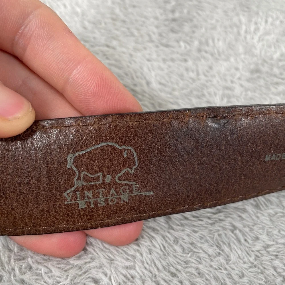 Vintage Bison Belt Mens 30 Brown Genuine American Bison Leather Made in USA